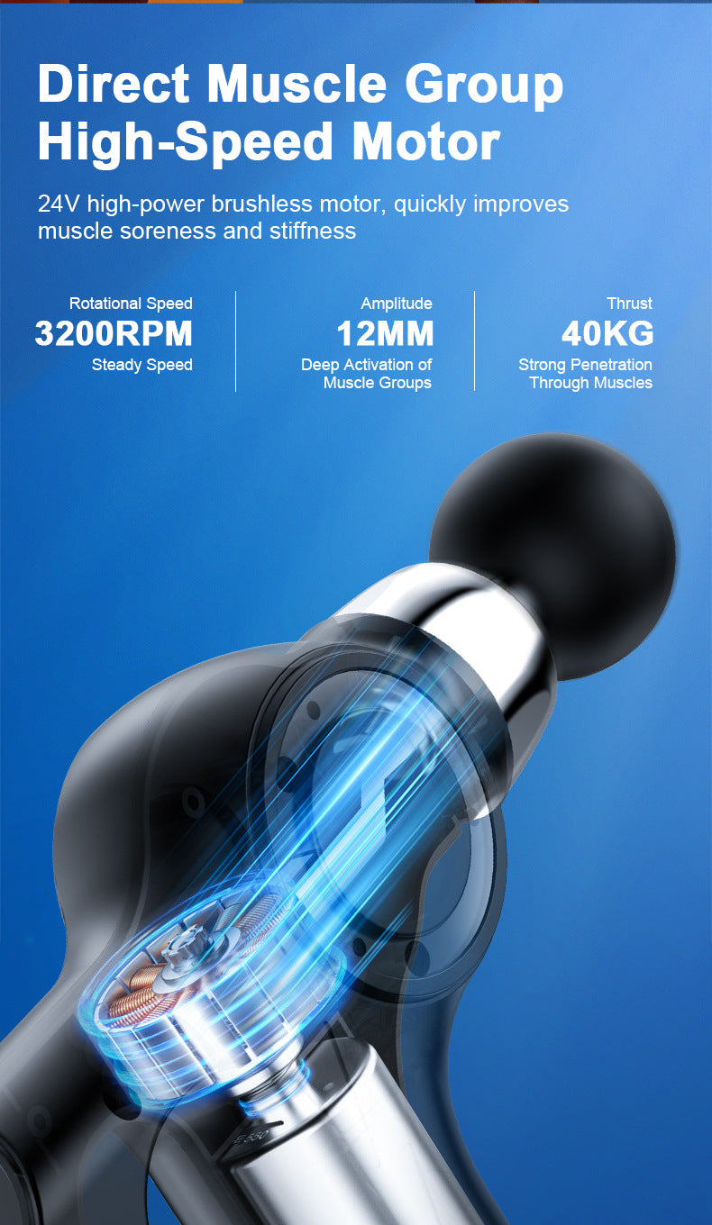 Professional Deep Tissue Percussion Massage Gun - 30 Speeds, 6 Heads & LCD Touch Screen black