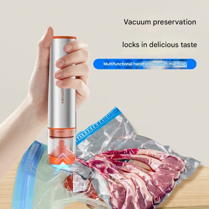 Multi-Function Handheld Electric Vacuum Sealer & Inflator Kit - For Food Bags, Jars, Wine & Balls Gray Orange