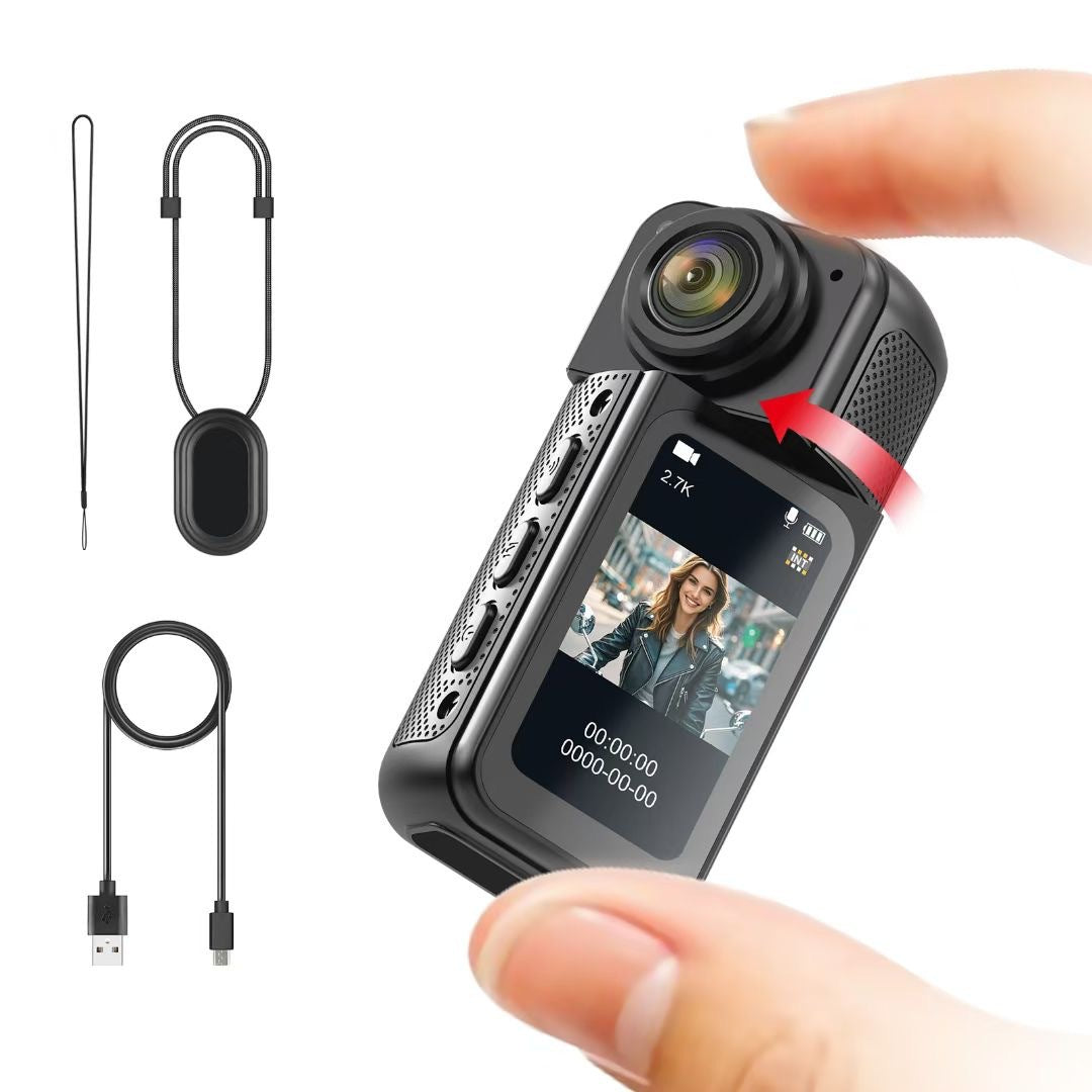 Thumb-Sized 2.7K Camera with 180 Rotatable Lens & Magnet Mount - Capture Your World Hands-Free black+64G
