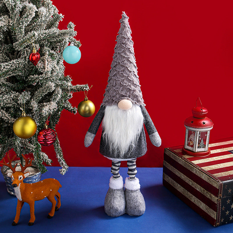 Retractable Leg Christmas Gnome Plush - Adjustable Standing Holiday Decoration Grey