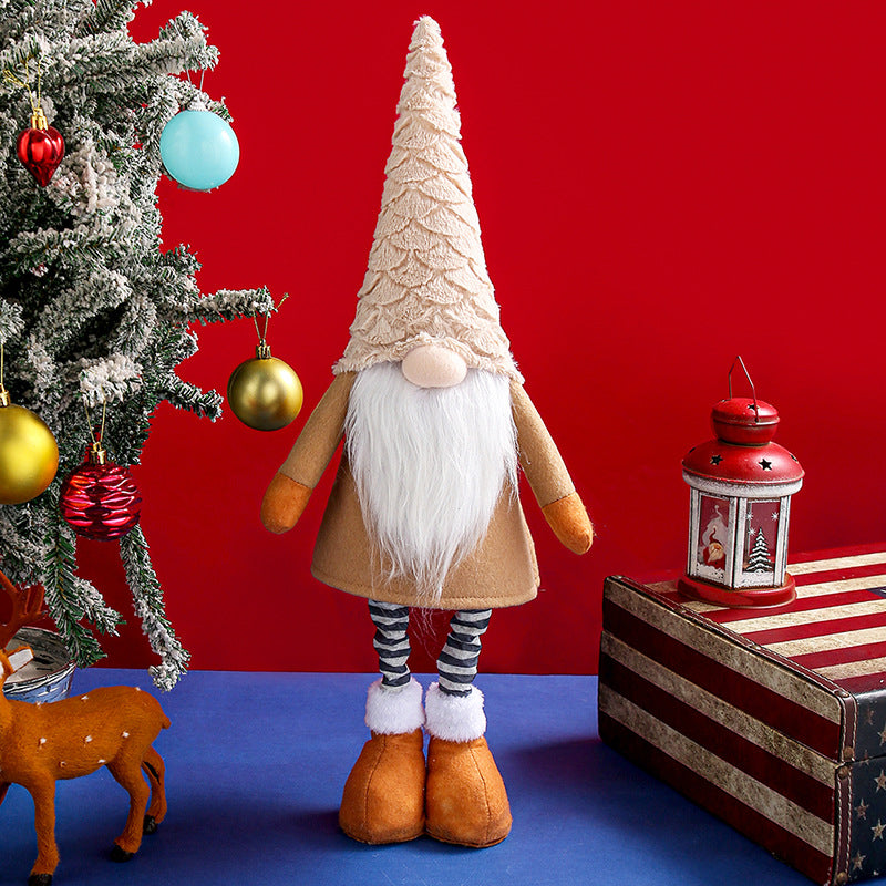 Retractable Leg Christmas Gnome Plush - Adjustable Standing Holiday Decoration brown