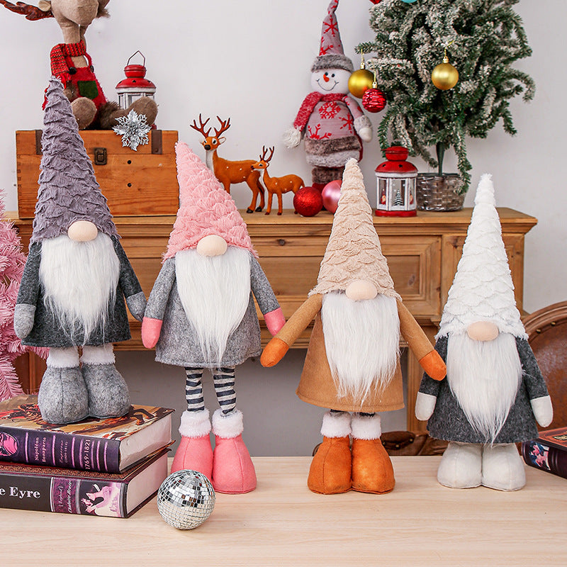 Retractable Leg Christmas Gnome Plush - Adjustable Standing Holiday Decoration brown