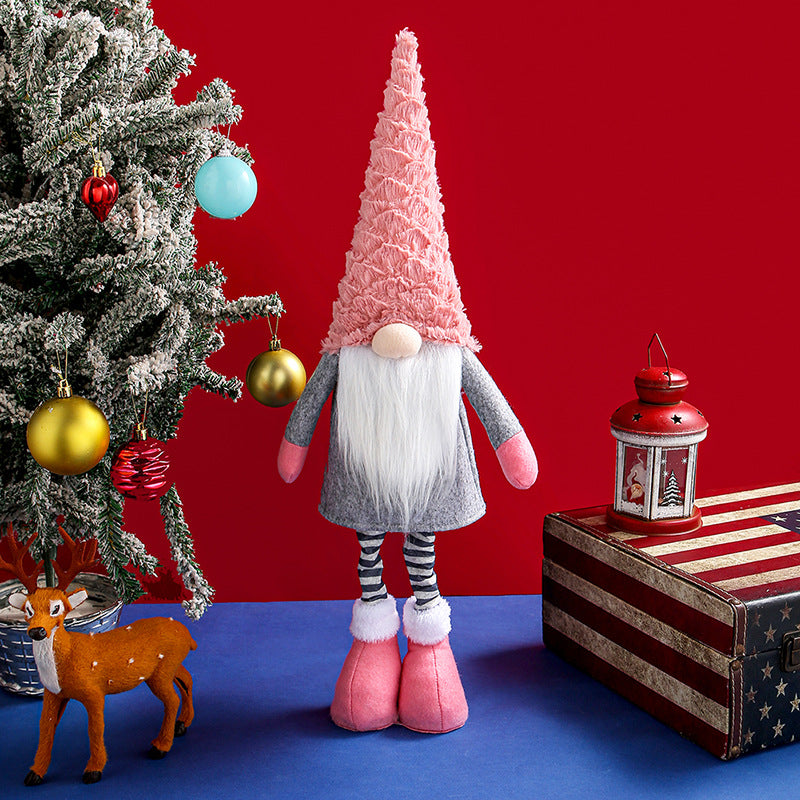 Retractable Leg Christmas Gnome Plush - Adjustable Standing Holiday Decoration pink