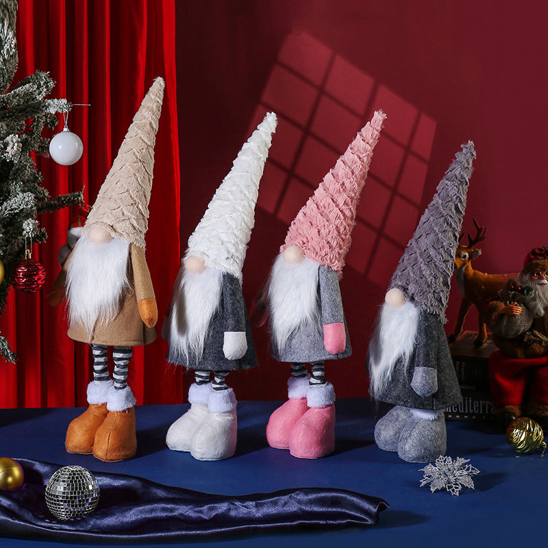 Retractable Leg Christmas Gnome Plush - Adjustable Standing Holiday Decoration pink