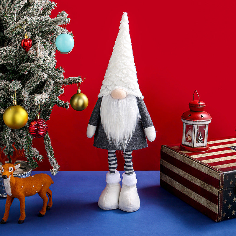 Retractable Leg Christmas Gnome Plush - Adjustable Standing Holiday Decoration white