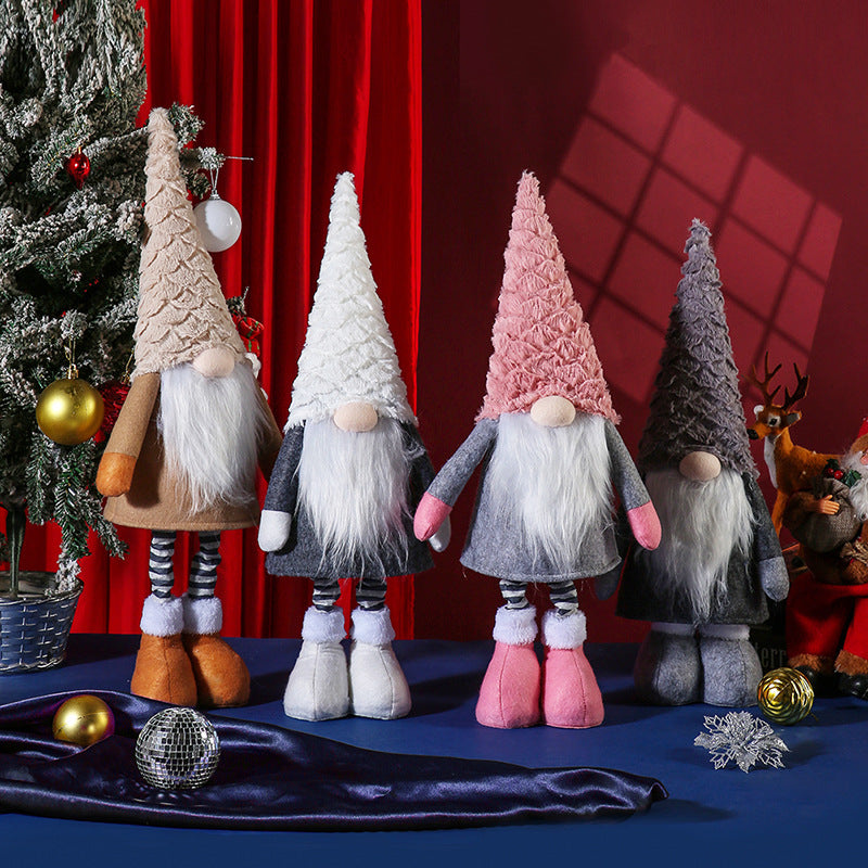 Retractable Leg Christmas Gnome Plush - Adjustable Standing Holiday Decoration white