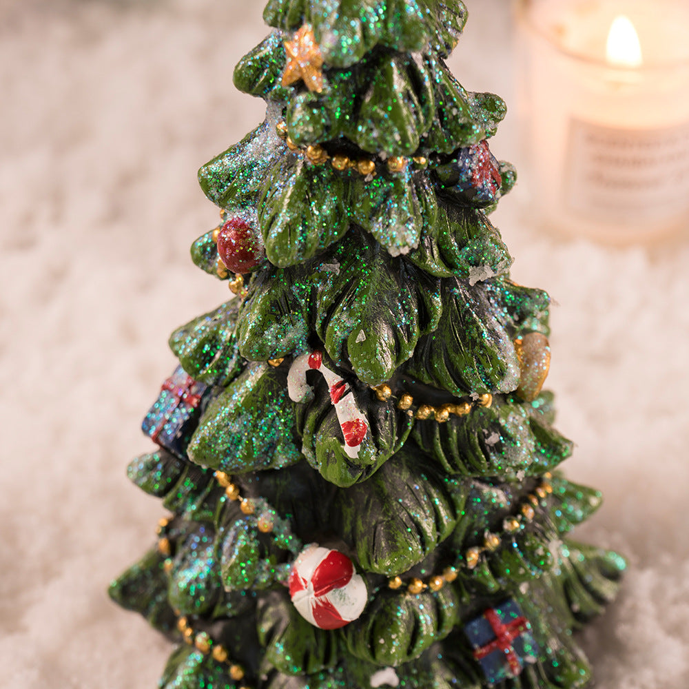 Miniature Decorated Christmas Tree Tabletop Ornament - Holiday Village Display Decoration green