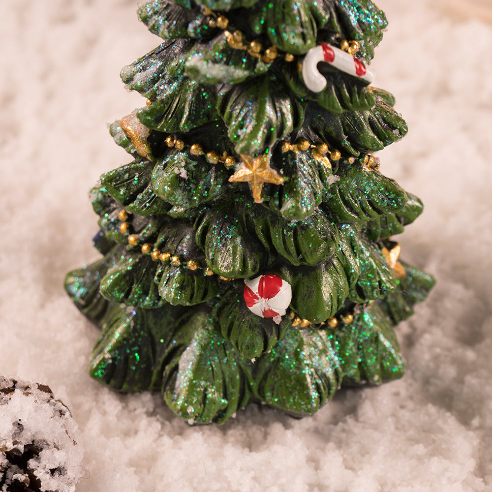 Miniature Decorated Christmas Tree Tabletop Ornament - Holiday Village Display Decoration green