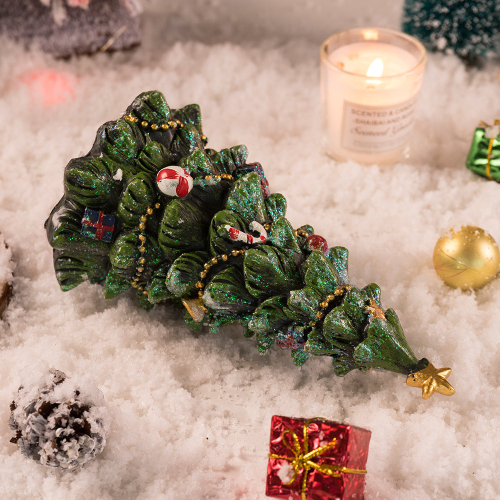 Miniature Decorated Christmas Tree Tabletop Ornament - Holiday Village Display Decoration green