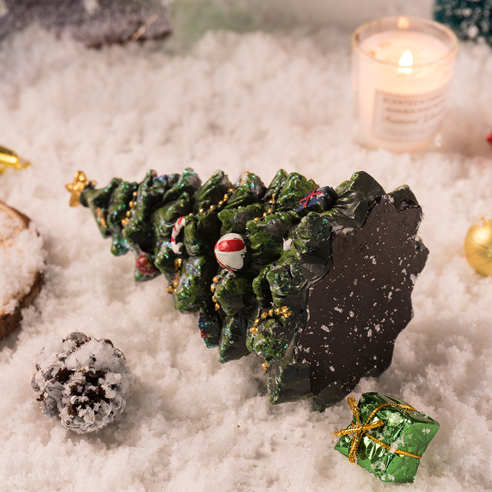 Miniature Decorated Christmas Tree Tabletop Ornament - Holiday Village Display Decoration green