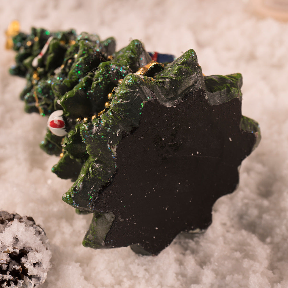 Miniature Decorated Christmas Tree Tabletop Ornament - Holiday Village Display Decoration green