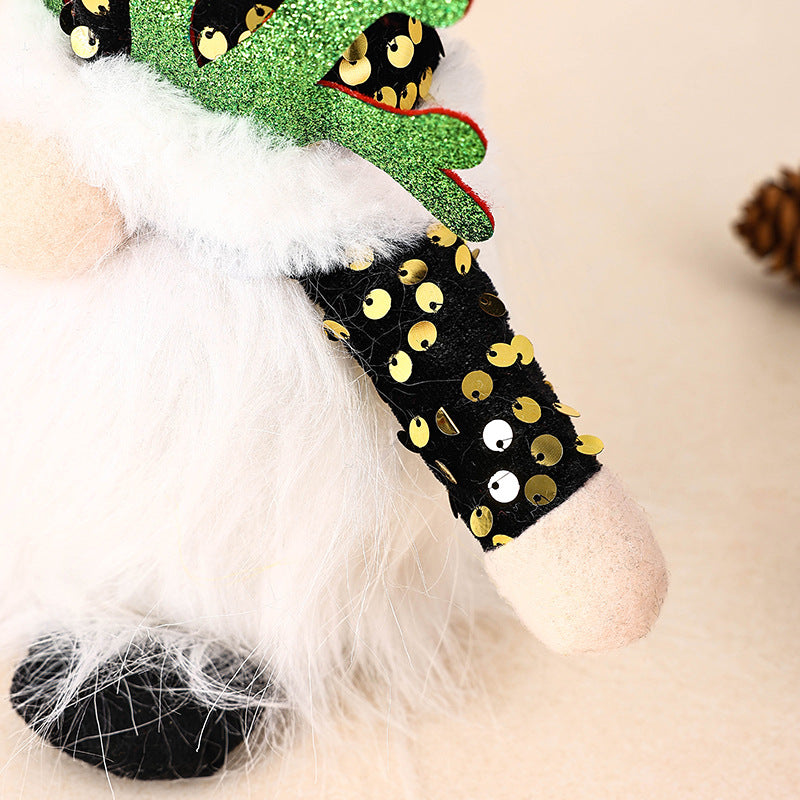 Light-Up Christmas Gnome Plush Doll with Sequin Hat & Antlers - Festive LED Tabletop Decoration pink