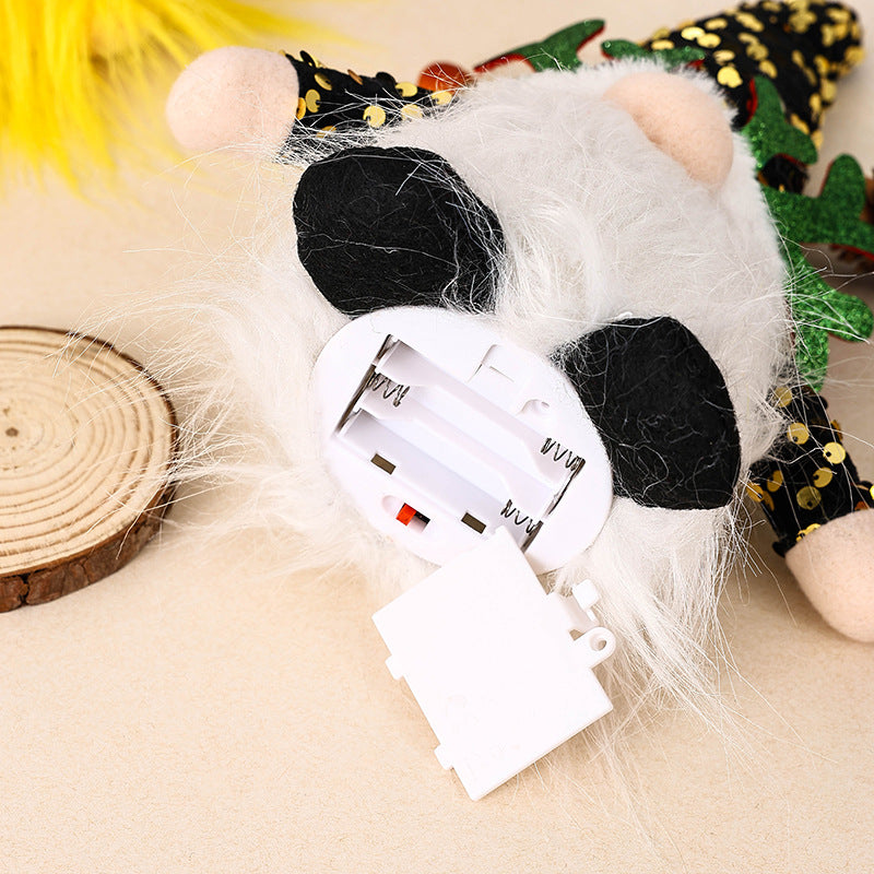 Light-Up Christmas Gnome Plush Doll with Sequin Hat & Antlers - Festive LED Tabletop Decoration silver
