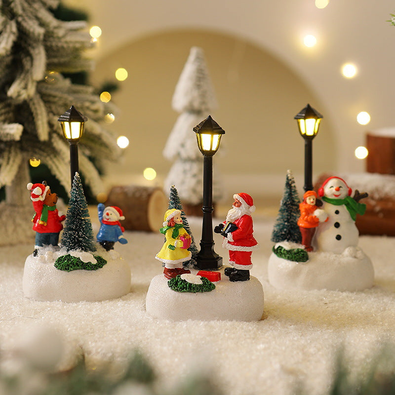 Light-Up Christmas Village Scene Figurine with LED Lamppost - Festive Tabletop Holiday Decoration Elderly