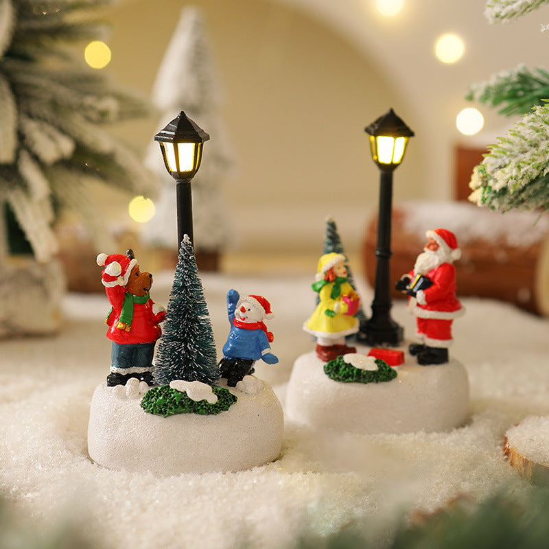 Light-Up Christmas Village Scene Figurine with LED Lamppost - Festive Tabletop Holiday Decoration Elderly