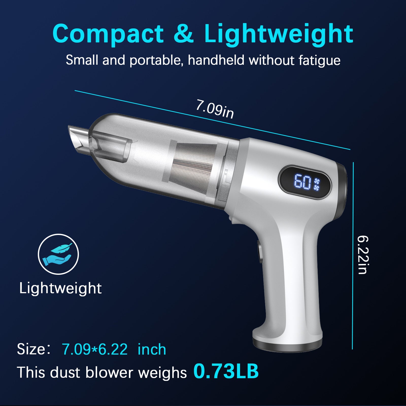 2-in-1 Cordless Handheld Vacuum & Air Duster - 12000Pa Suction, 70000 RPM, LED Light, USB-C Rechargeable Silver