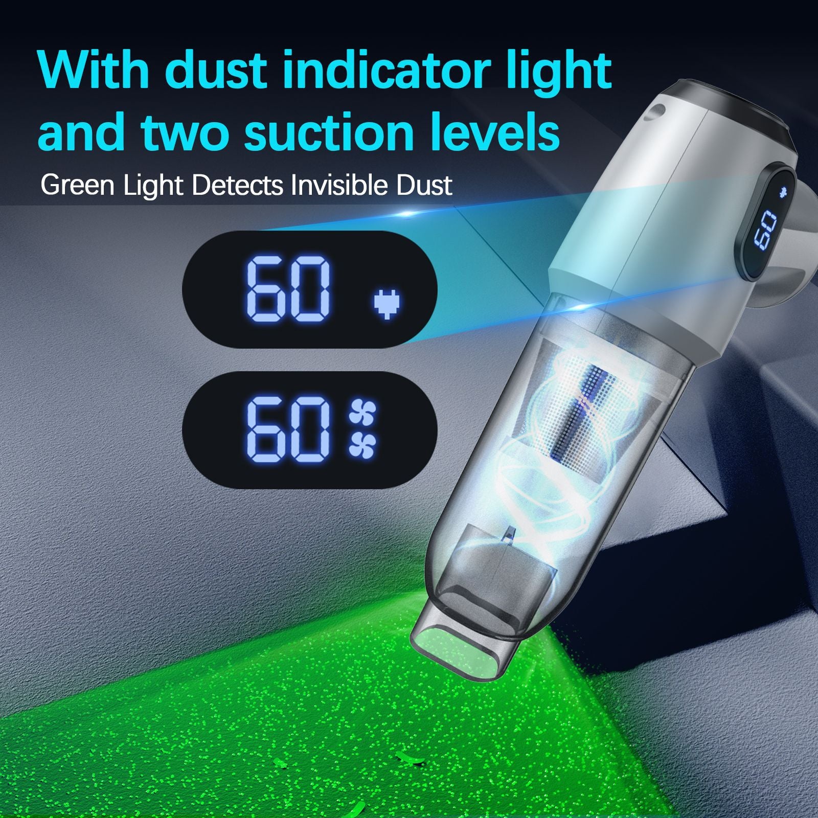 2-in-1 Cordless Handheld Vacuum & Air Duster - 12000Pa Suction, 70000 RPM, LED Light, USB-C Rechargeable Silver