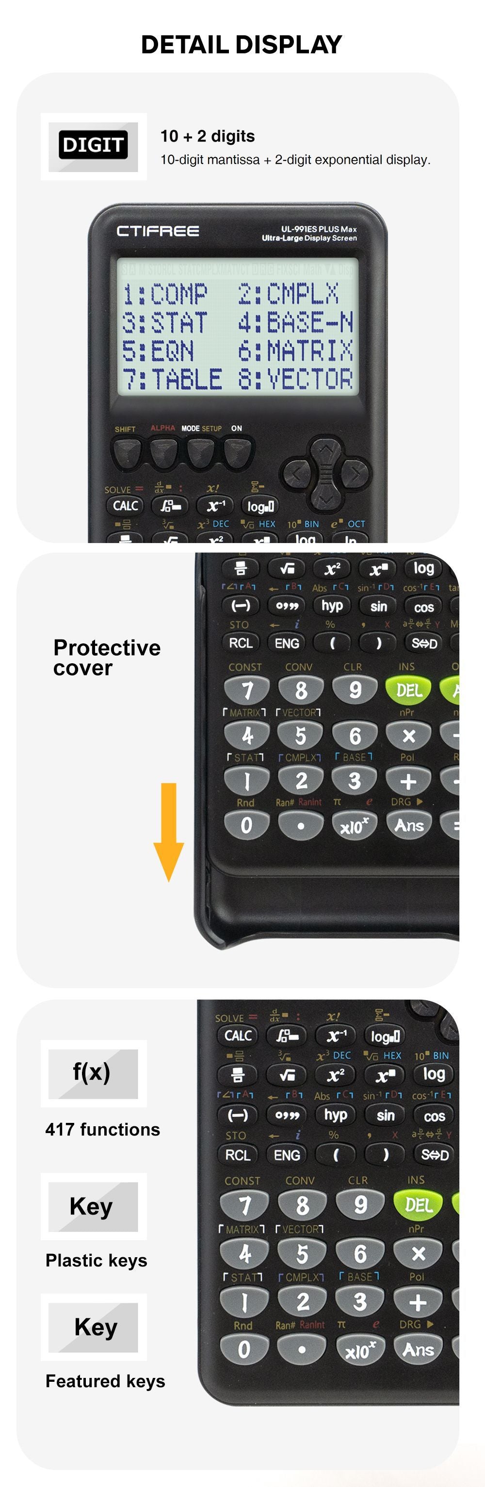 Advanced Scientific Calculator with 417 Functions & Large Natural Textbook Display silver