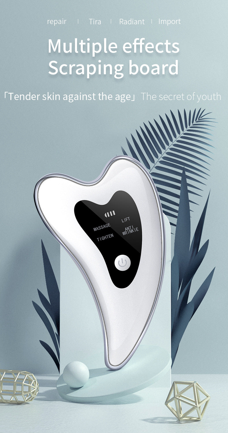 Electric Gua Sha Facial Massager with Heat, Vibration & LED Light Therapy - 4-in-1 Scraping Tool for Face Lifting, Skin Tightening & Anti-Wrinkle White