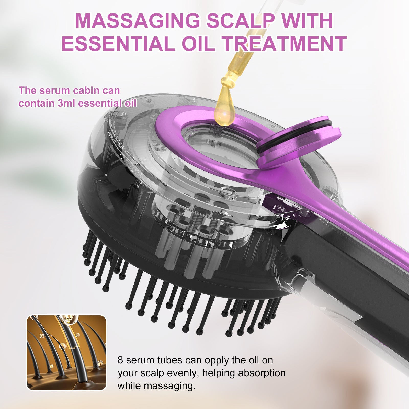 Electric Scalp Massager & Essential Oil Applicator Brush - 360 Kneading, 3 Modes, USB-C Rechargeable grey