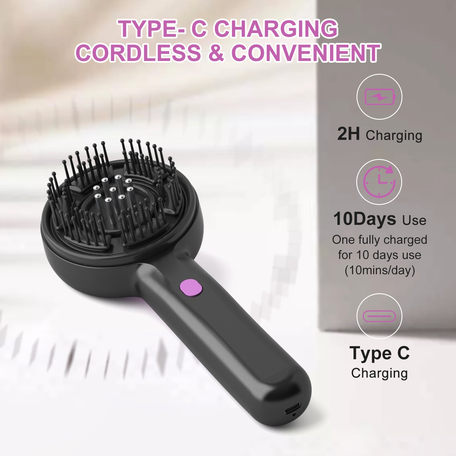 Electric Scalp Massager & Essential Oil Applicator Brush - 360 Kneading, 3 Modes, USB-C Rechargeable black