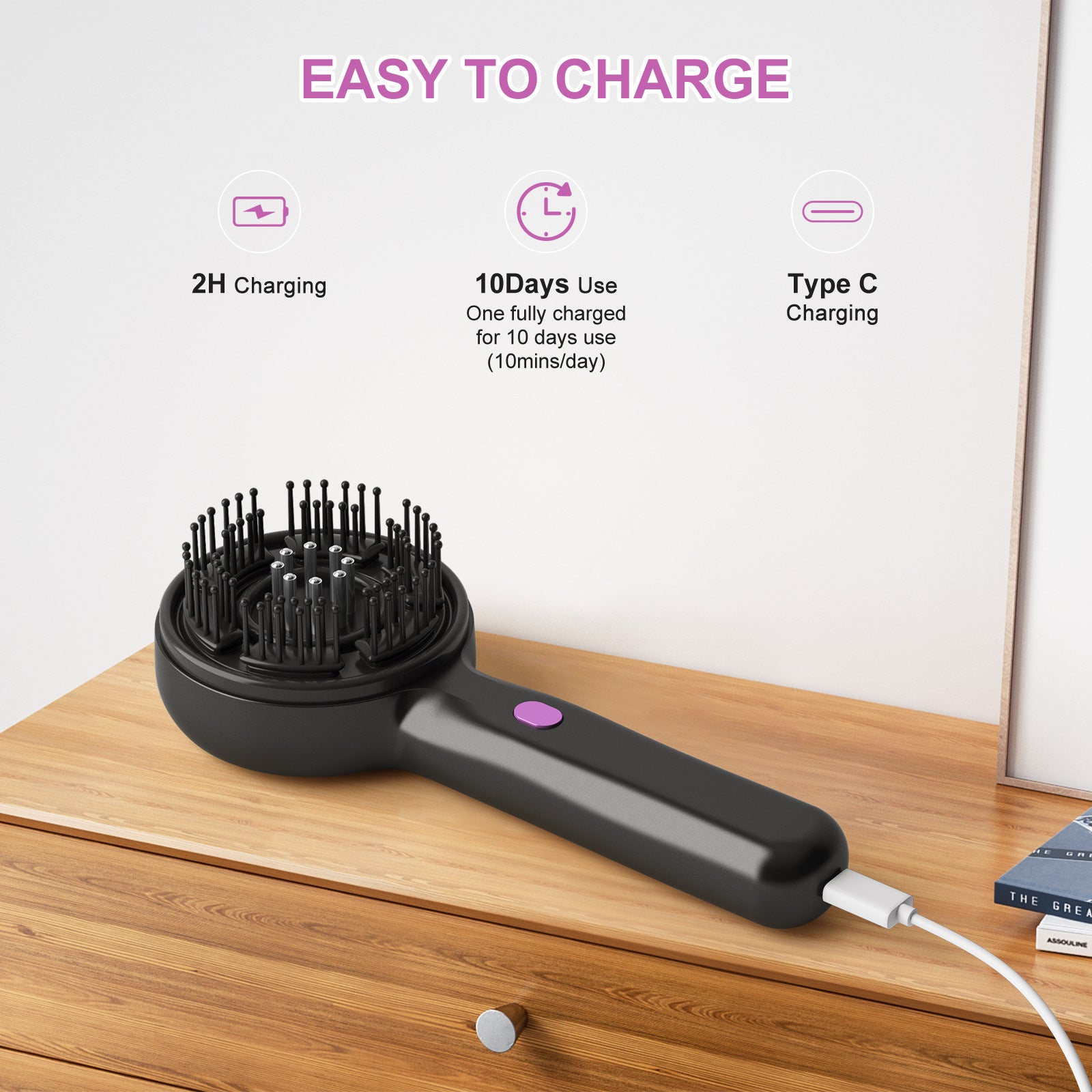 Electric Scalp Massager & Essential Oil Applicator Brush - 360 Kneading, 3 Modes, USB-C Rechargeable red
