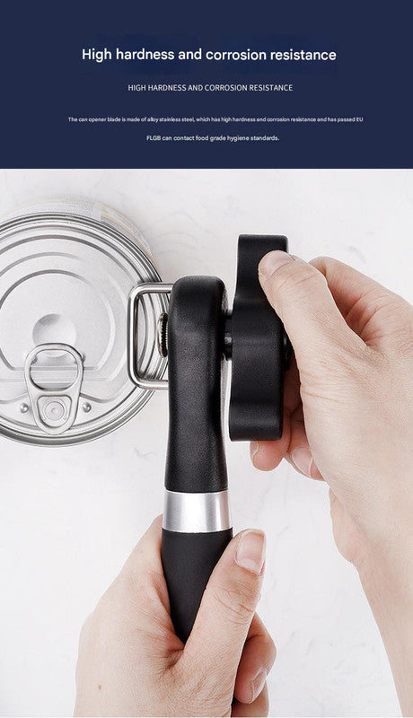2pc Multifunctional Safe-Cut Can Opener - Smooth Edge, Ergonomic Handle black
