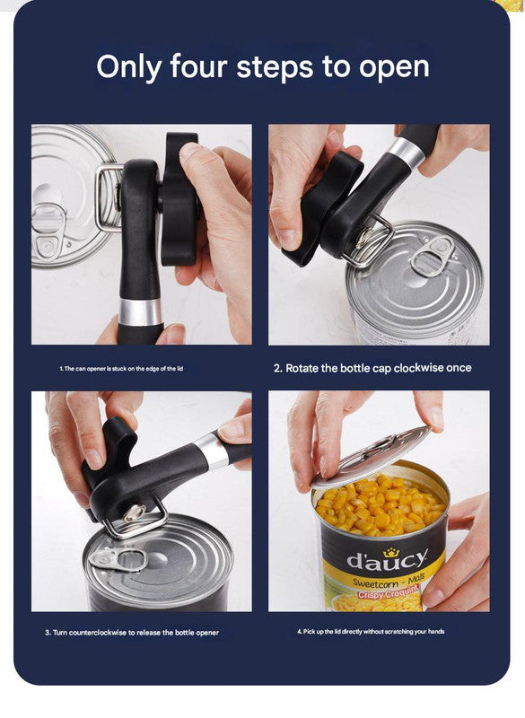 2pc Multifunctional Safe-Cut Can Opener - Smooth Edge, Ergonomic Handle black
