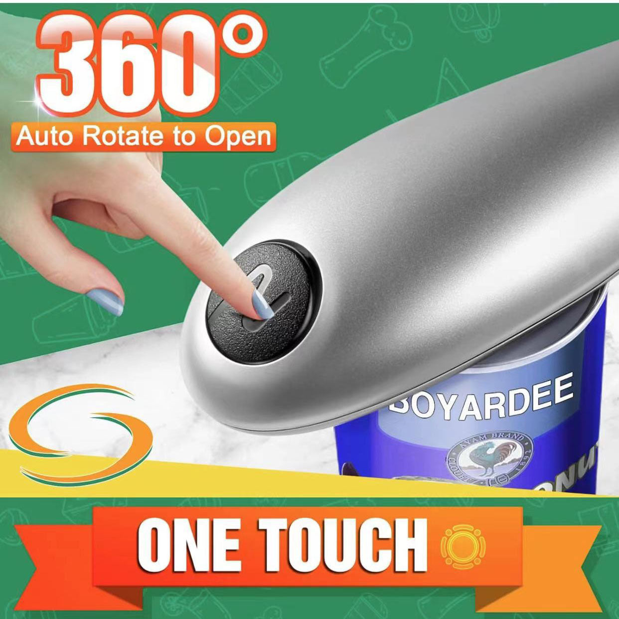 2pc One-Touch Electric Can Opener - Automatic Hands-Free Operation with Safety Smooth Edge silver