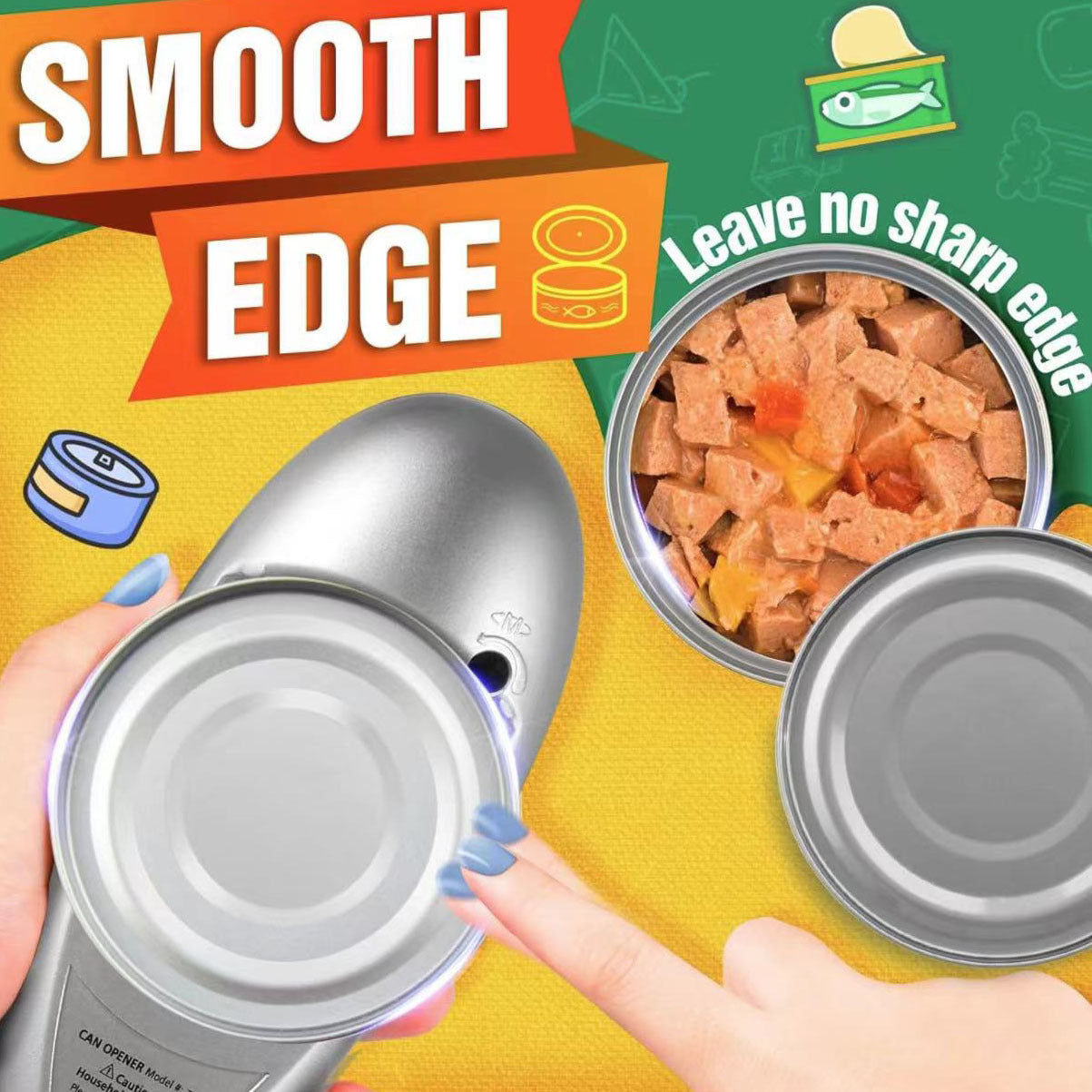 2pc One-Touch Electric Can Opener - Automatic Hands-Free Operation with Safety Smooth Edge silver