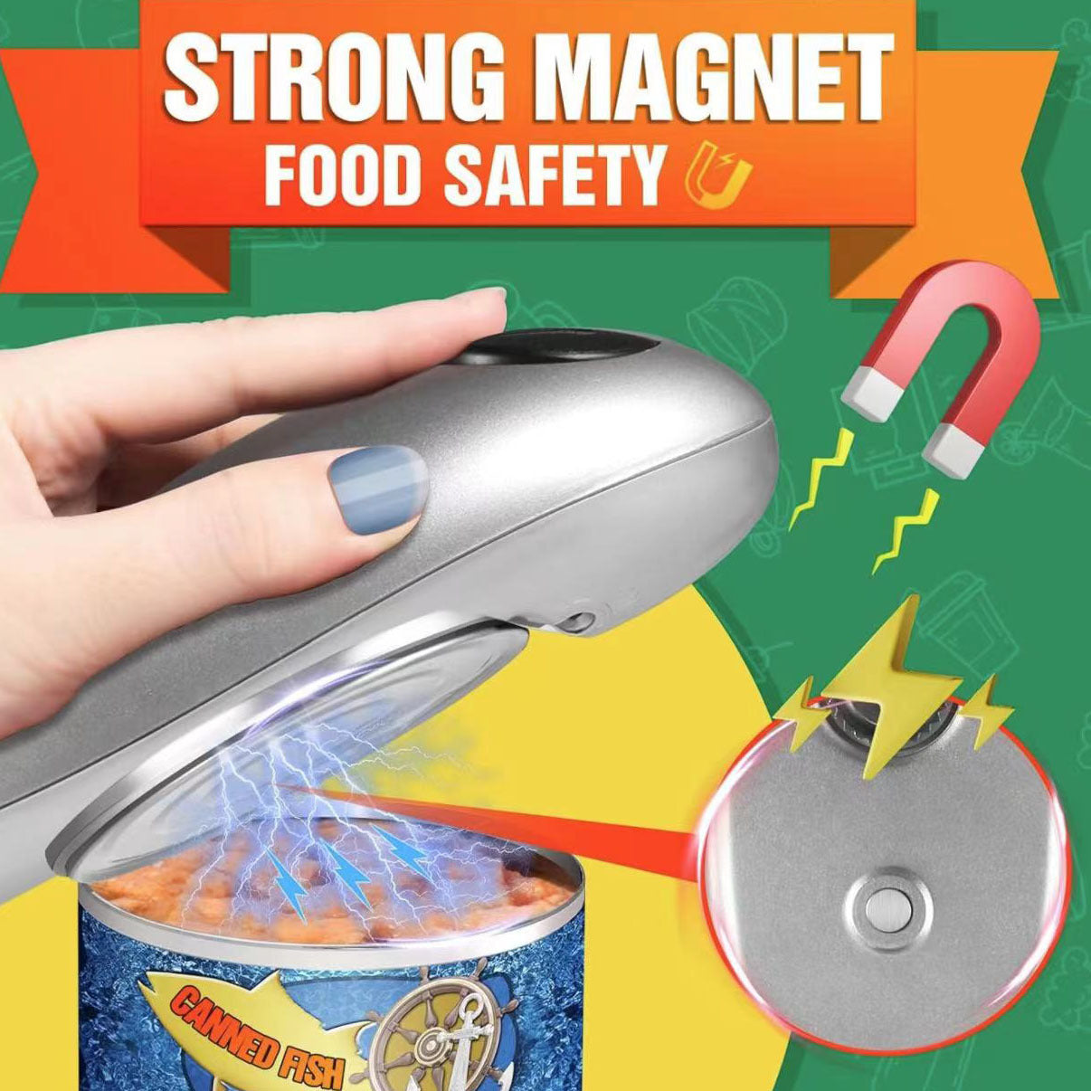 2pc One-Touch Electric Can Opener - Automatic Hands-Free Operation with Safety Smooth Edge silver