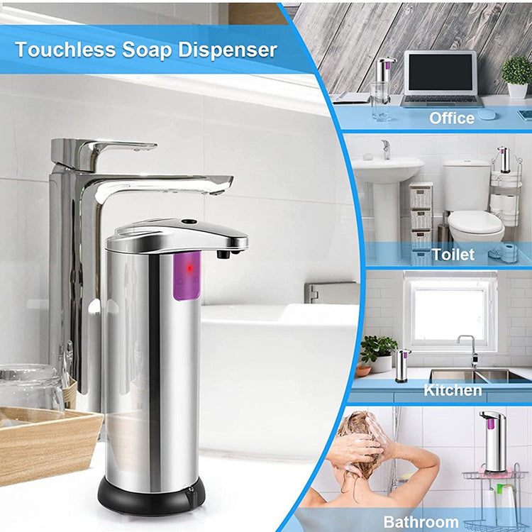 Touchless Automatic Soap Dispenser - Stainless Steel, Adjustable Volume, Infrared Sensor for Kitchen & Bathroom Silver