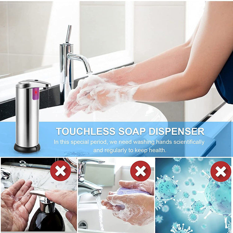 Touchless Automatic Soap Dispenser - Stainless Steel, Adjustable Volume, Infrared Sensor for Kitchen & Bathroom Silver