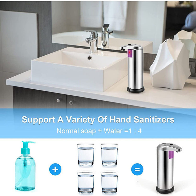 Touchless Automatic Soap Dispenser - Stainless Steel, Adjustable Volume, Infrared Sensor for Kitchen & Bathroom Silver