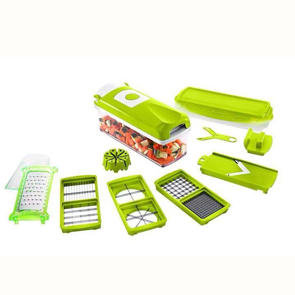 Multi-Functional Vegetable Chopper & Slicer Set - Dicer, Grater with Food Container & Peeler green