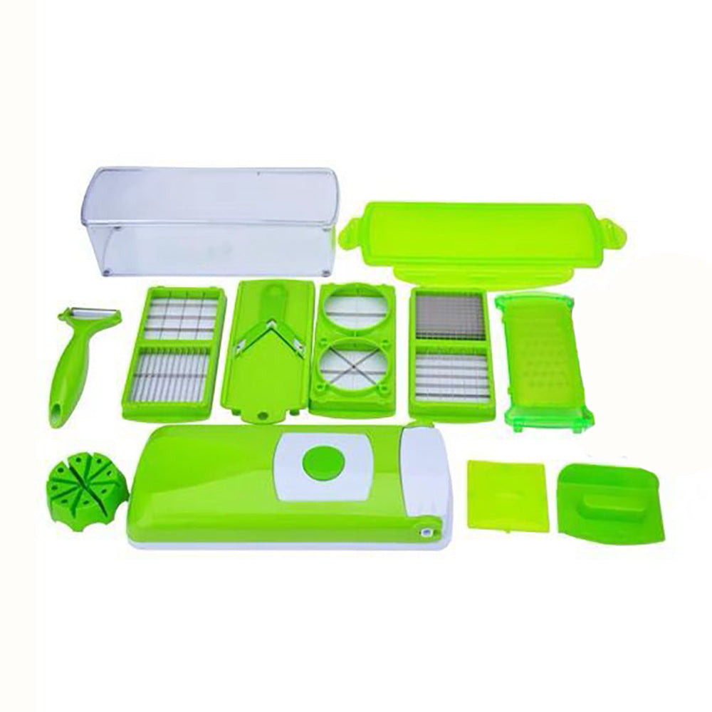 Multi-Functional Vegetable Chopper & Slicer Set - Dicer, Grater with Food Container & Peeler green