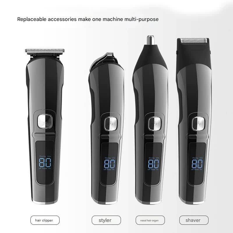 All-in-One Professional Men's Grooming Kit - IPX7 Waterproof Hair Clipper & Beard Trimmer with LED Display Grey