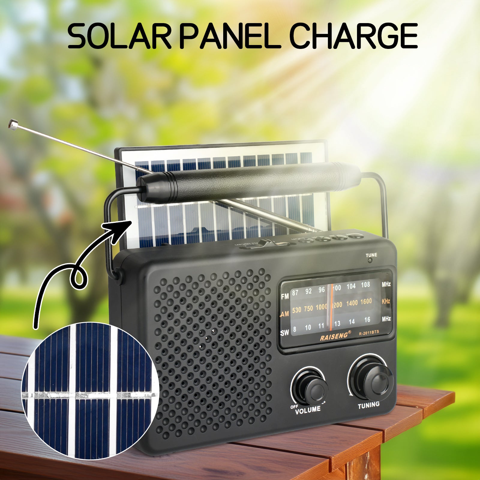 Portable Solar Powered 3-Band AM/FM/SW Radio with Bluetooth Speaker & Multiple Charging Options black