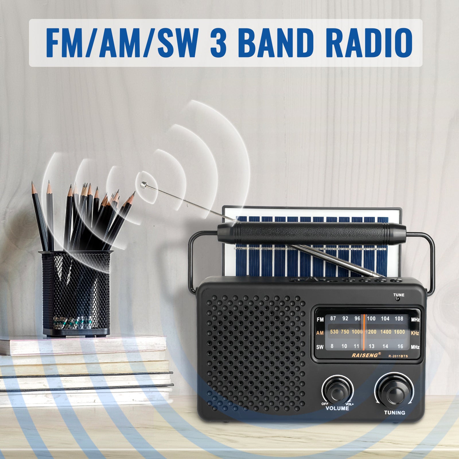 Portable Solar Powered 3-Band AM/FM/SW Radio with Bluetooth Speaker & Multiple Charging Options black