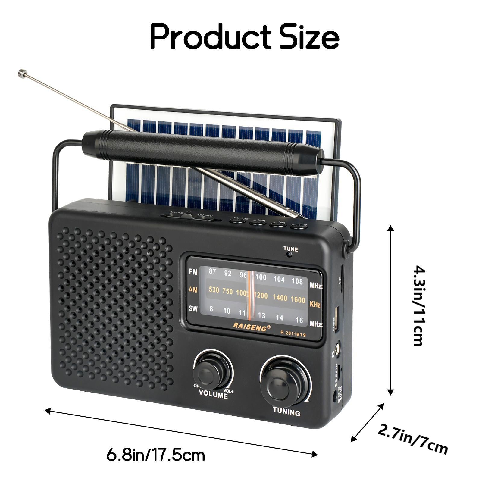 Portable Solar Powered 3-Band AM/FM/SW Radio with Bluetooth Speaker & Multiple Charging Options black