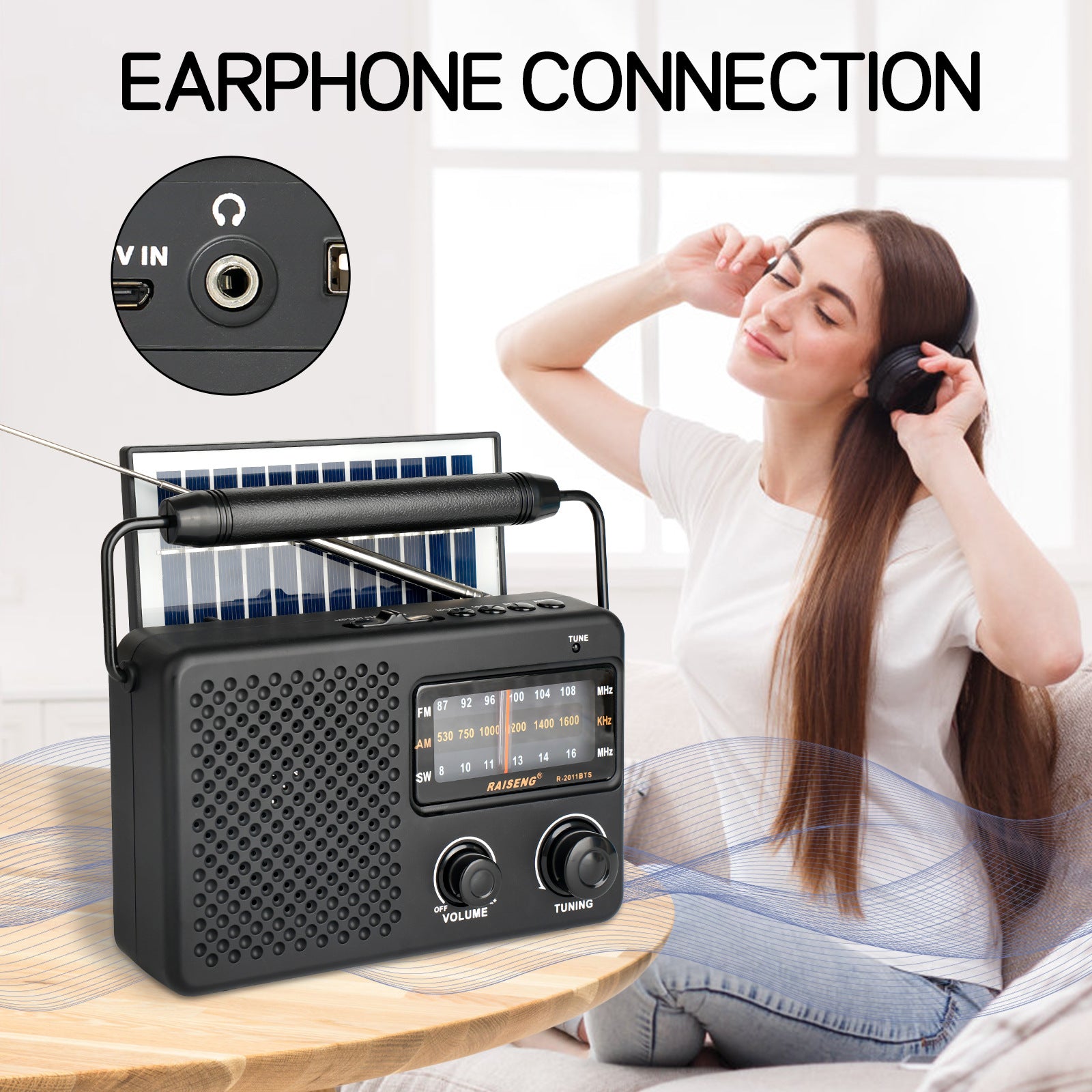 Portable Solar Powered 3-Band AM/FM/SW Radio with Bluetooth Speaker & Multiple Charging Options black