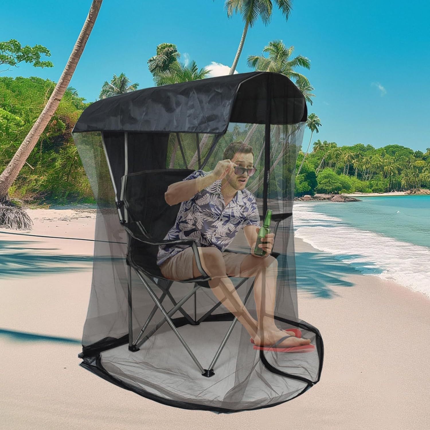 Portable Outdoor Chair Cover with Mosquito Net & Sun Canopy - UV & Water-Resistant Shelter for Camping & Fishing black 82*89*160CM