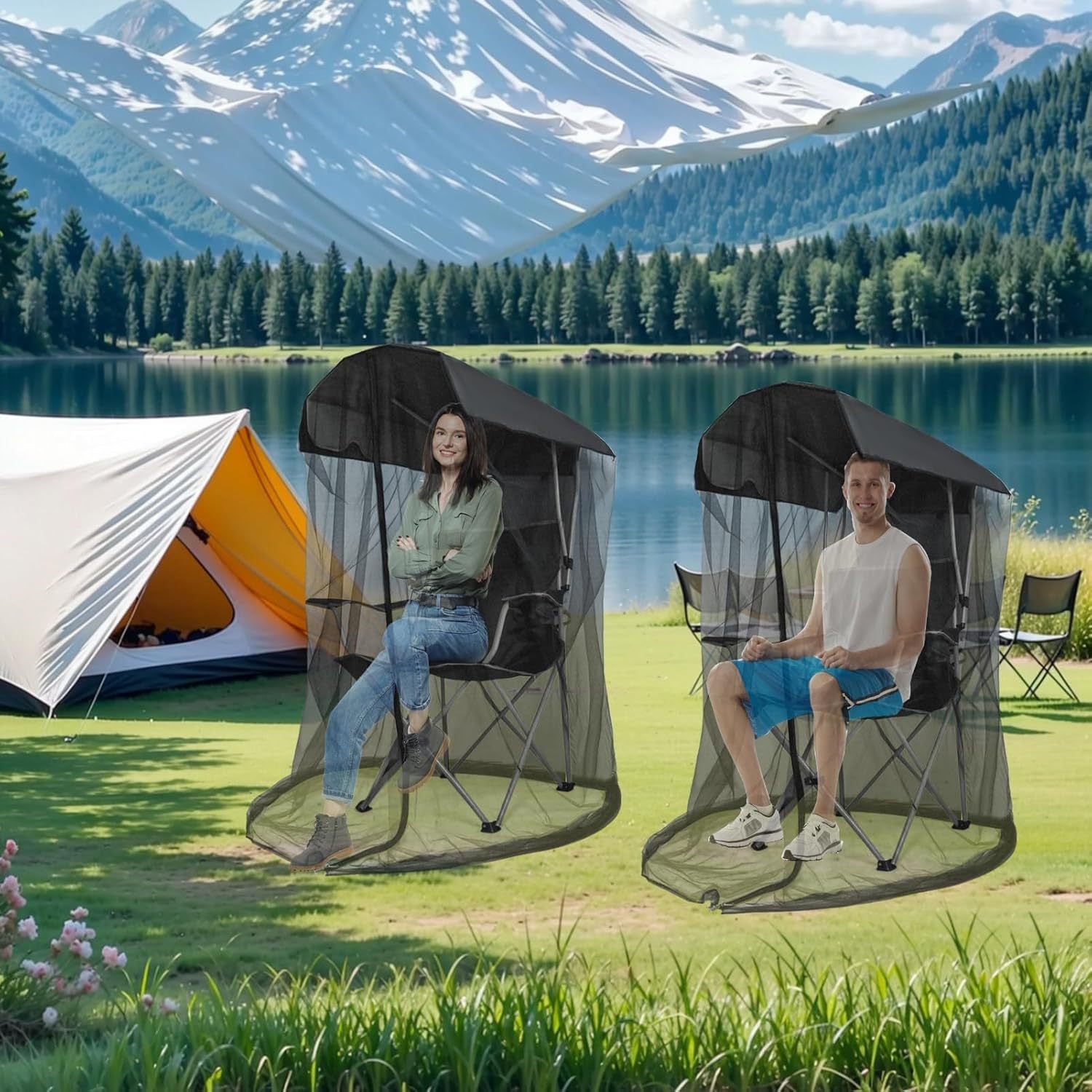 Portable Outdoor Chair Cover with Mosquito Net & Sun Canopy - UV & Water-Resistant Shelter for Camping & Fishing black 185*125*205CM