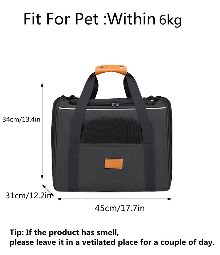 Foldable Soft-Sided Pet Carrier for Travel - Fits Cats & Small Dogs Under 6kg, with Removable Plush Bed & Shoulder Strap black