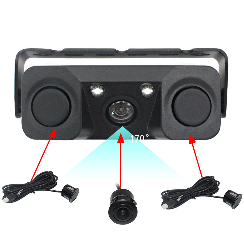 3-in-1 Car Reversing Camera & Parking Sensor System with Monitor - License Plate Frame Mount, Waterproof & Night Vision black