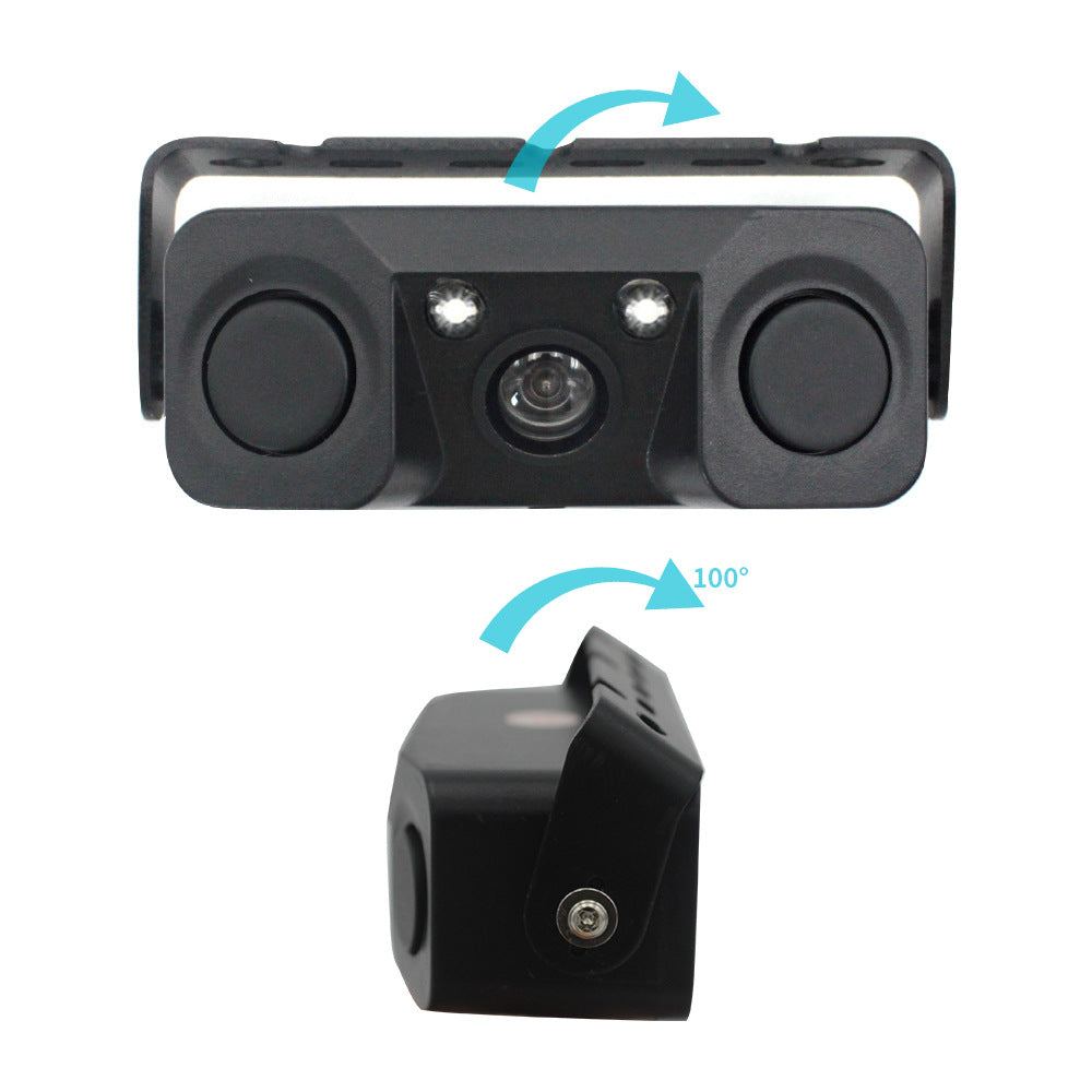 3-in-1 Car Reversing Camera & Parking Sensor System with Monitor - License Plate Frame Mount, Waterproof & Night Vision black
