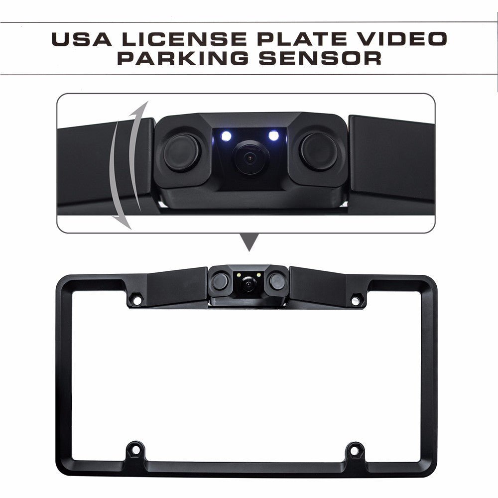 3-in-1 Car Reversing Camera & Parking Sensor System with Monitor - License Plate Frame Mount, Waterproof & Night Vision black
