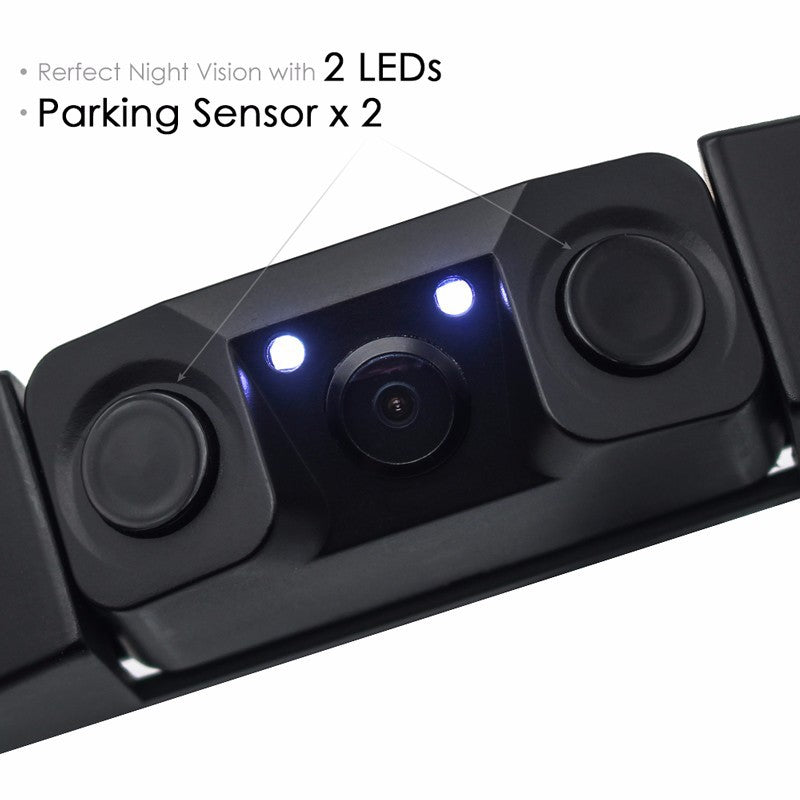 3-in-1 Car Reversing Camera & Parking Sensor System with Monitor - License Plate Frame Mount, Waterproof & Night Vision black