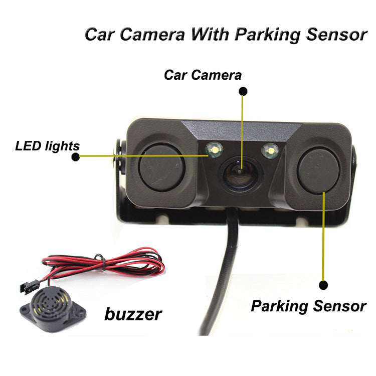 3-in-1 Car Reversing Camera & Parking Sensor System with Monitor - License Plate Frame Mount, Waterproof & Night Vision black