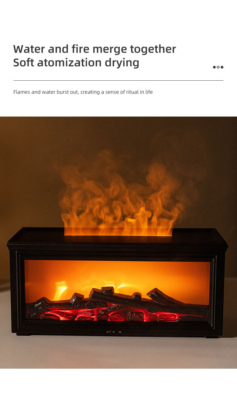 Fireplace Flame Effect Aroma Diffuser & Humidifier with 7-Colour Light, Timer & Remote Control black